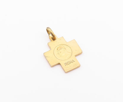 925 Silver  Vintage Gold Tone Religious Cross Of Peace & Pope Pendant  PT21042