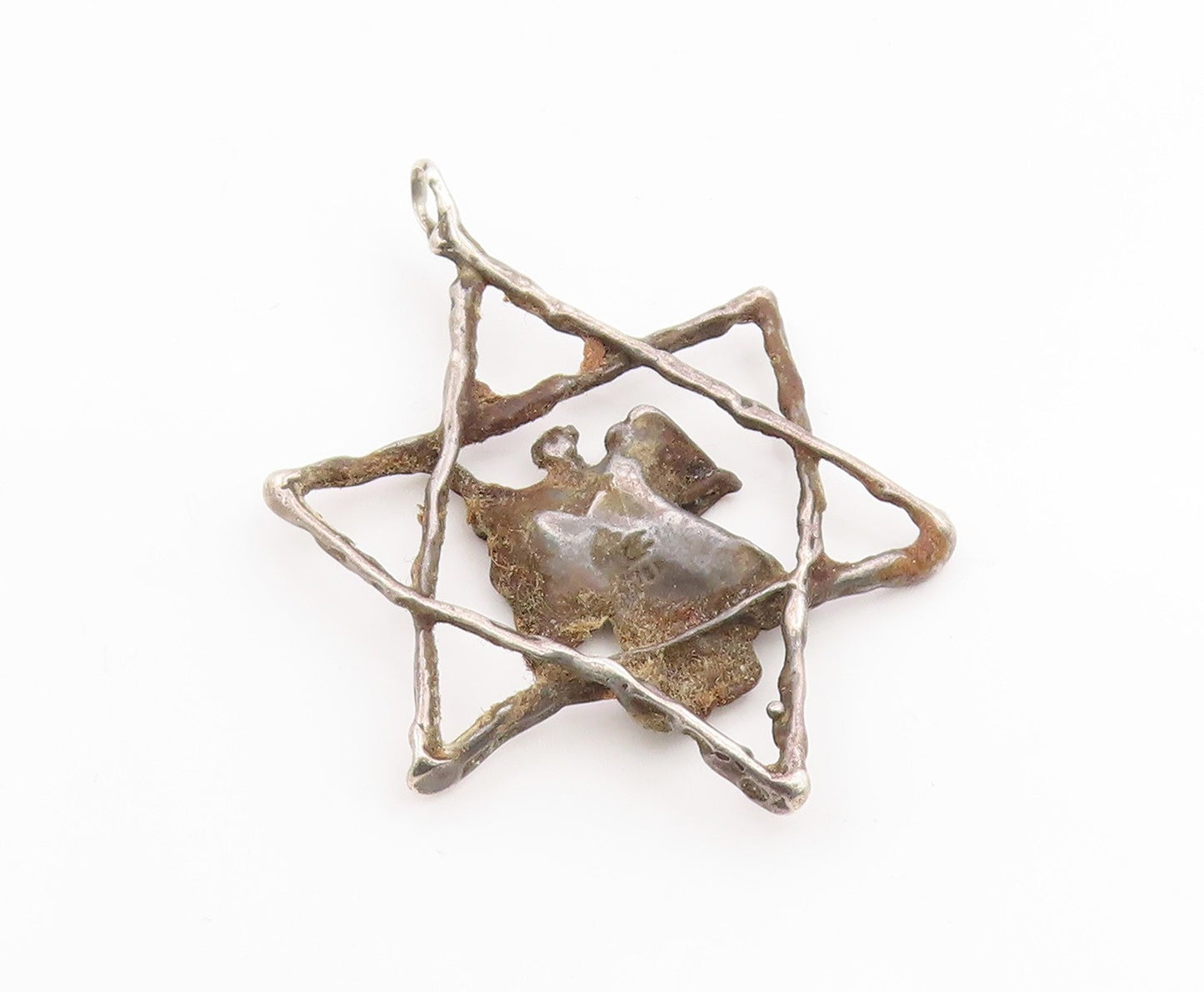 925 Sterling Silver Vintage Pendant Star Of David Moses 10 Commandments  PT25941