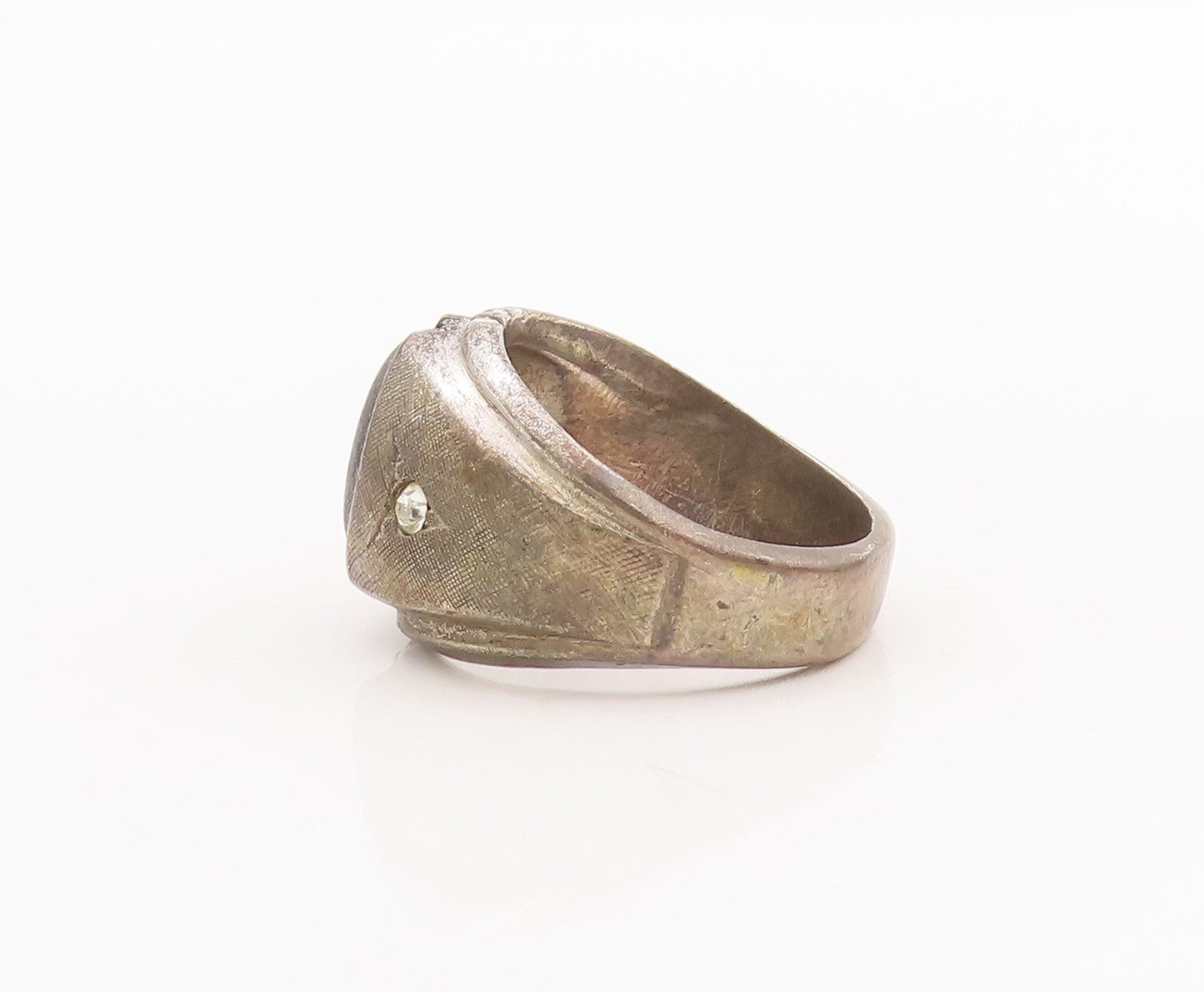925 Sterling Silver Vintage Ring CLARK COOMBS Antique Carved CZ  Sz 8  RG29090