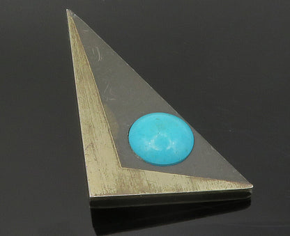 AC MEXICO 925 Silver  Vintage Cabochon Turquoise Modernist Brooch Pin  BP4510