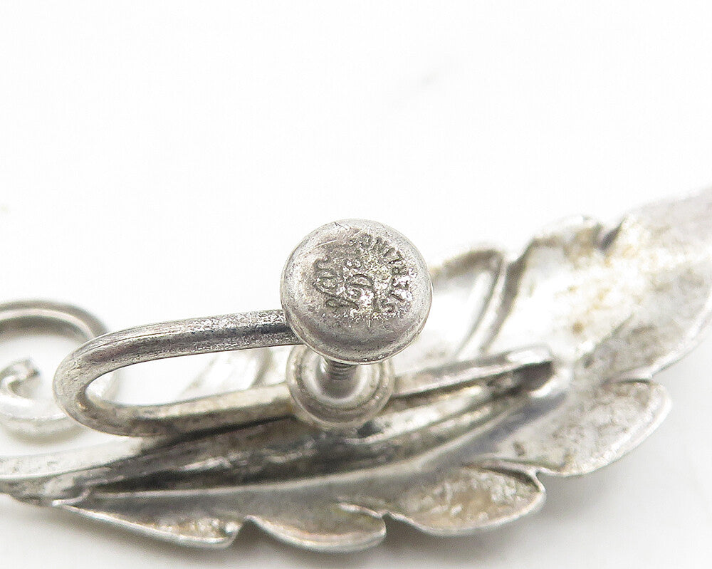 VAN DELL 925 Silver  Vintage Swirl Floral Leaf Non Pierce Earrings  EG6058