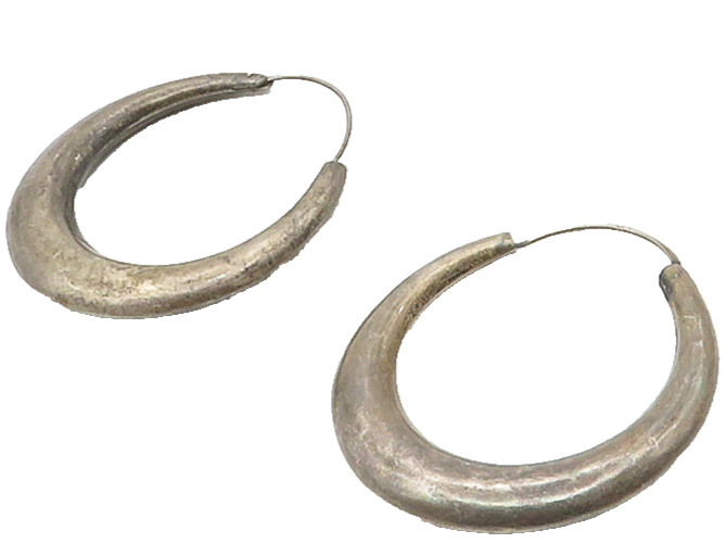 925 Sterling Silver  Vintage Dark Tone Hollow Smooth Hoop Earrings  EG8703