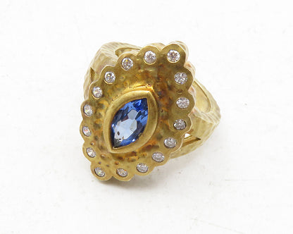 ROSS SIMON 925 Silver  Tanzanite & Topaz Hammered Cocktail Ring Sz 7  RG12523
