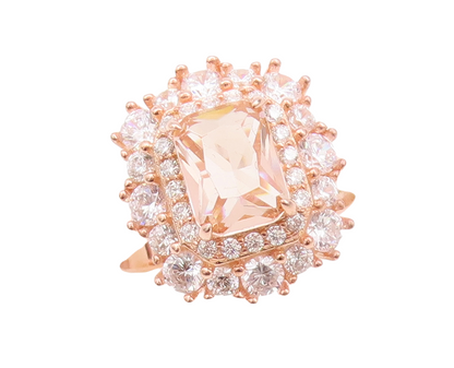 925 Sterling Silver Vintage Ring Rose Gold Plated Morganite & Topaz Sz 7 RG29684