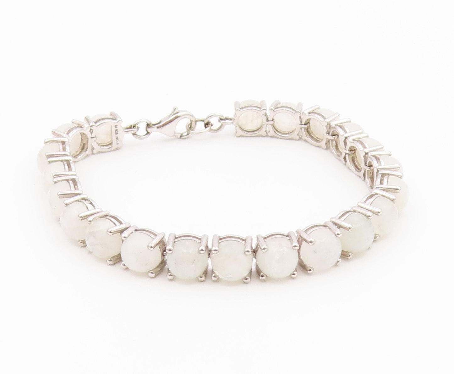 925 Sterling Silver  Vintage Cabochon Cut Quartz Chain Bracelet  BT8992
