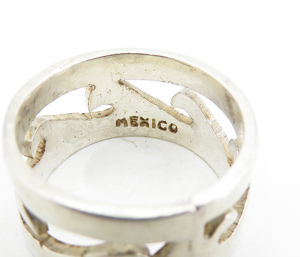 MEXICO 925 Silver  Vintage Cutout Ocean Waves Design Band Ring Sz 7  RG6965