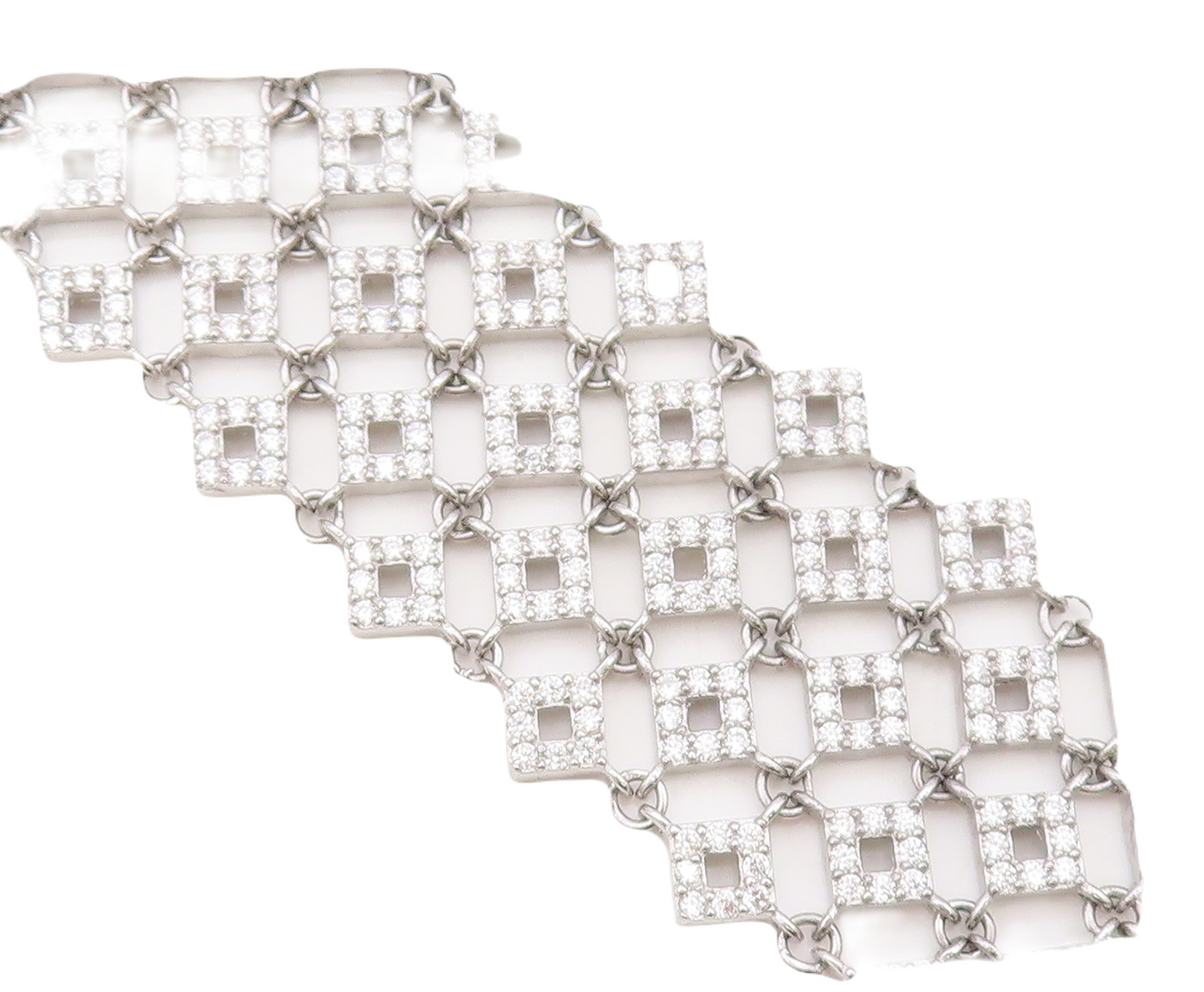 925 Sterling Silver Vintage Bracelet Large Square Net Effect CZ Inlay  BT10750