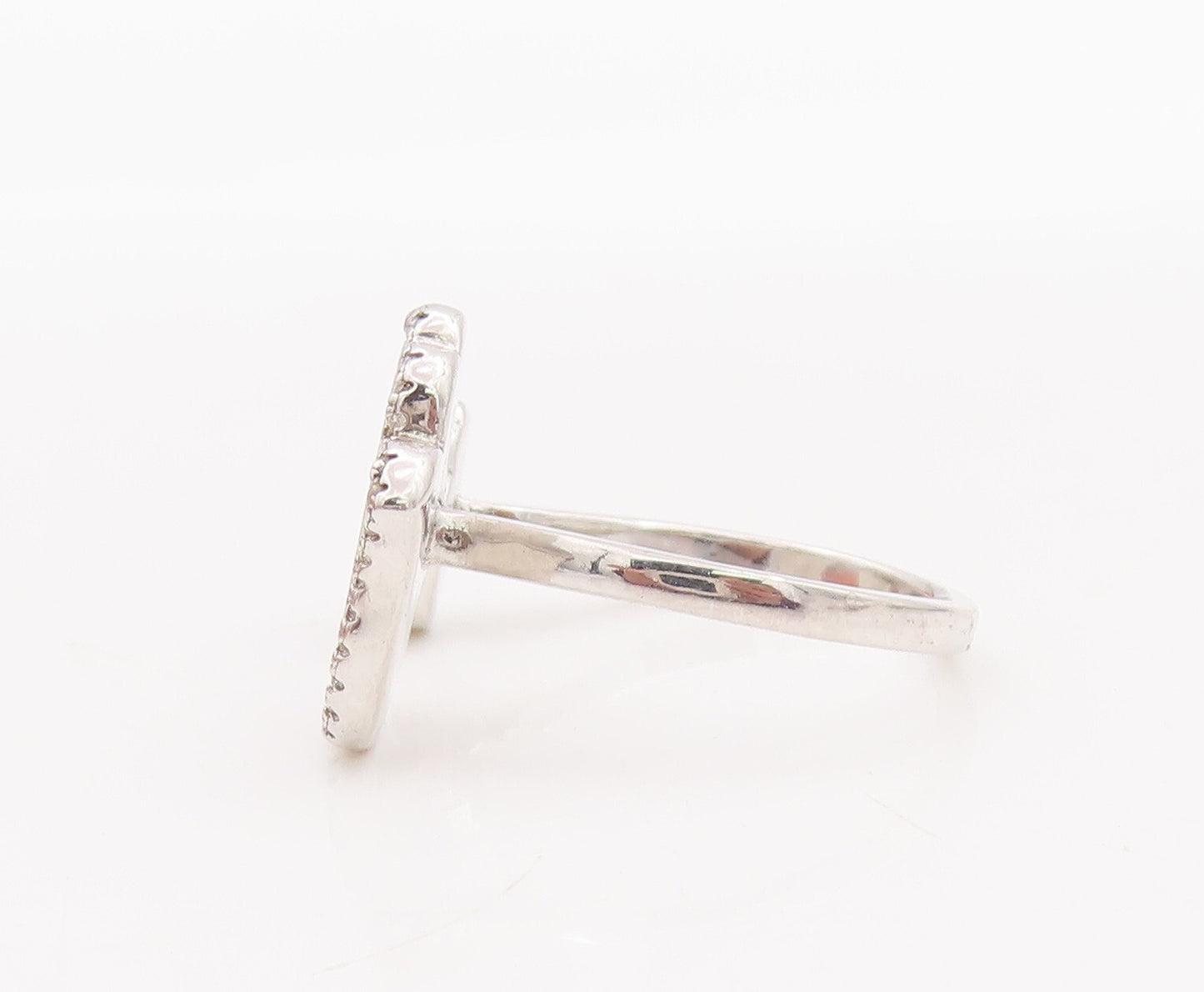 925 Sterling Silver Vintage Ring Hamsa Onyx & mother Of Pearls & CZ Sz 8 RG29133