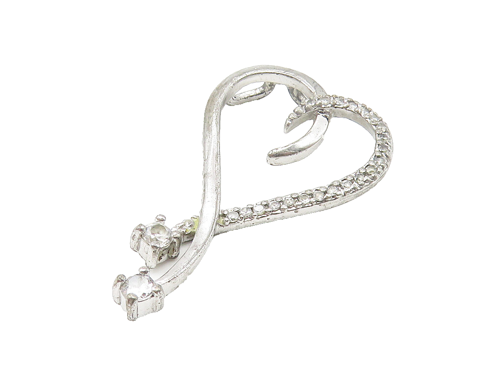 925 Sterling Silver  Vintage Prong Set Topaz Open Love Heart Pendant  PT9004