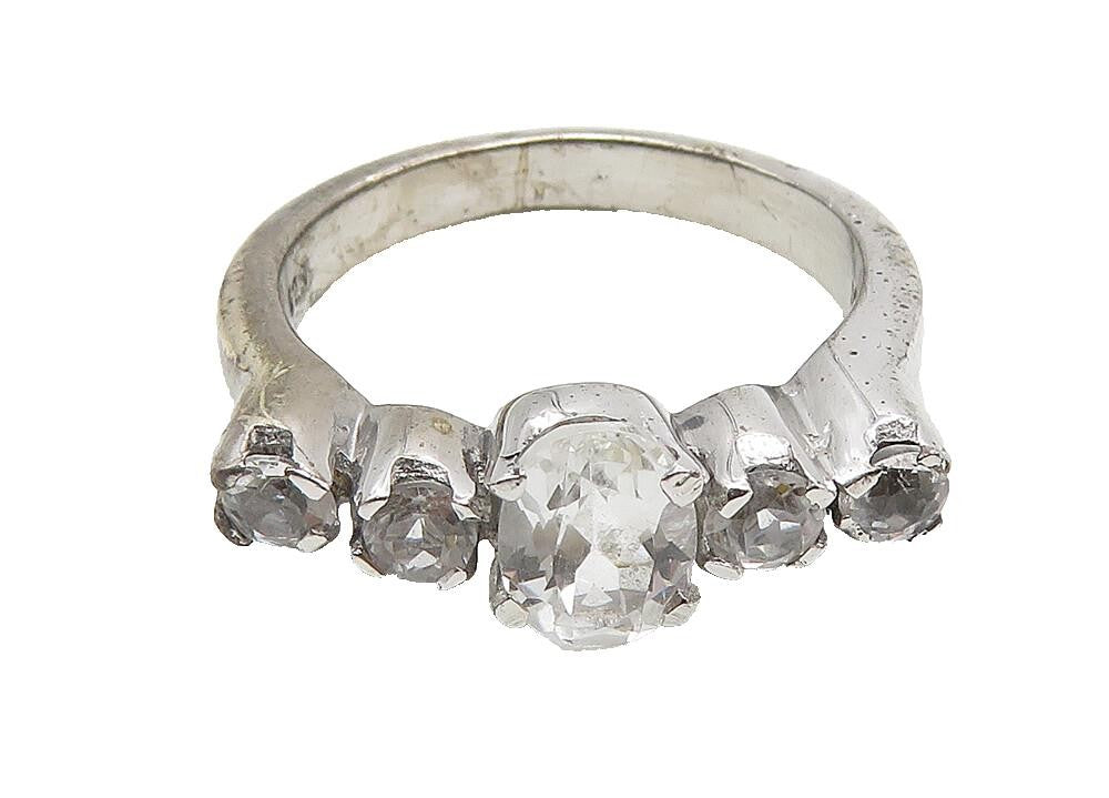 925 Sterling Silver  Prong Set White Topaz Polished Band Ring Sz 6  RG10469