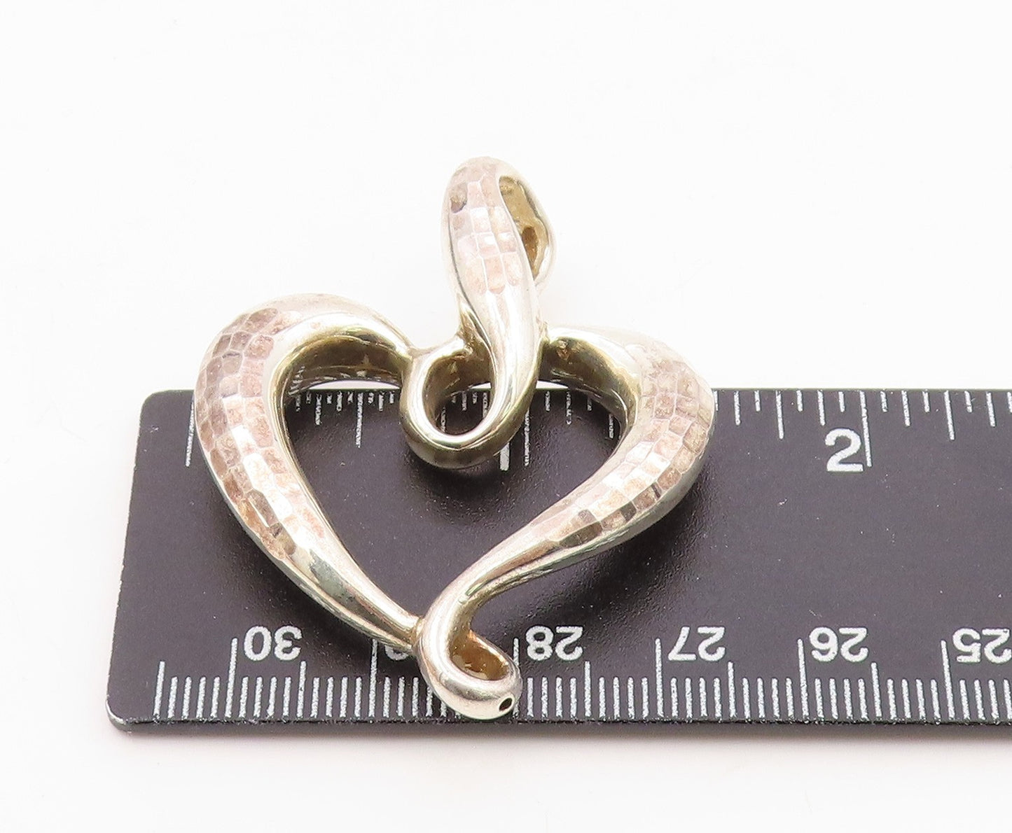 925 Silver  Vintage Hammered & Polished Twisted Love Heart Pendant  PT21442