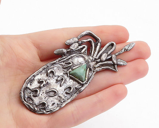 925 Sterling Silver  Vintage Antique Turquoise Sculpted Brooch Pin  BP2448