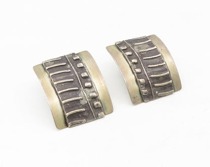 925 Sterling Silver  Vintage Modernist Oxidized Pattern Drop Earrings  EG5514