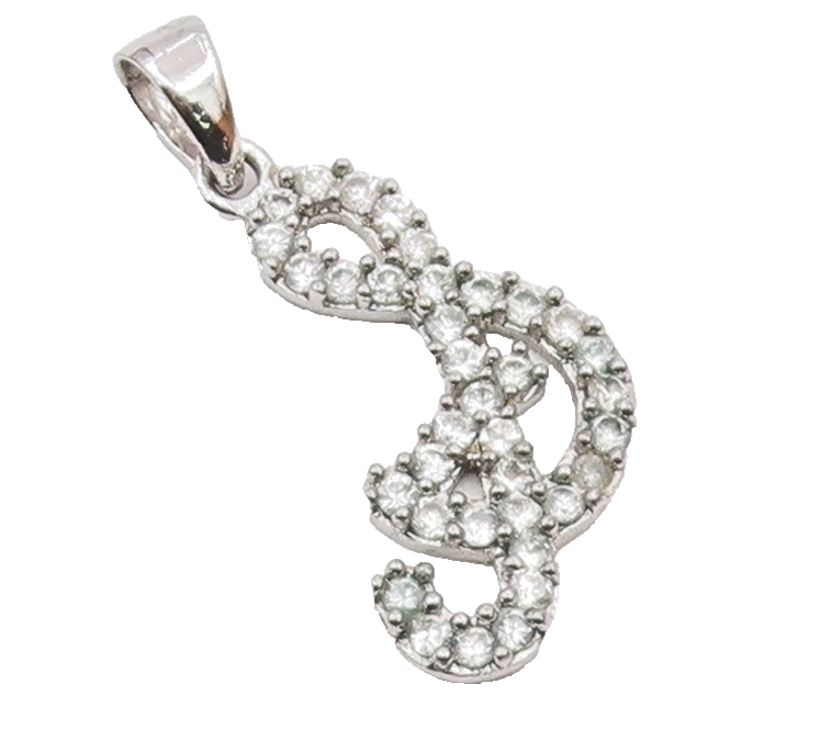 925 Sterling Silver   Vintage Cubic Zirconia Musical Note Pendant  PT20568