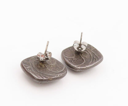 925 Sterling Silver Vintage Earrings Multi Gemstone Geometric Studs  EG14097
