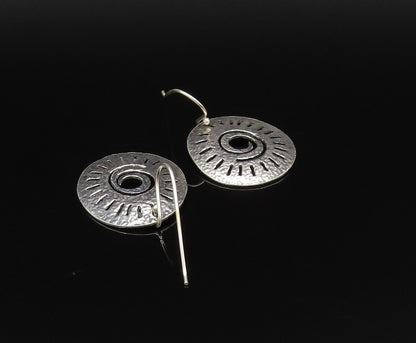 ISRAEL 925 Silver  Vintage Hammered Openwork Spiral Round Earrings  EG12028
