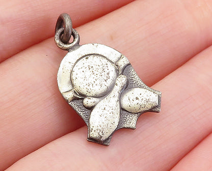 925 Sterling Silver  Vintage Petite Bowling Ball & Pins Brooch Pin  BP1921