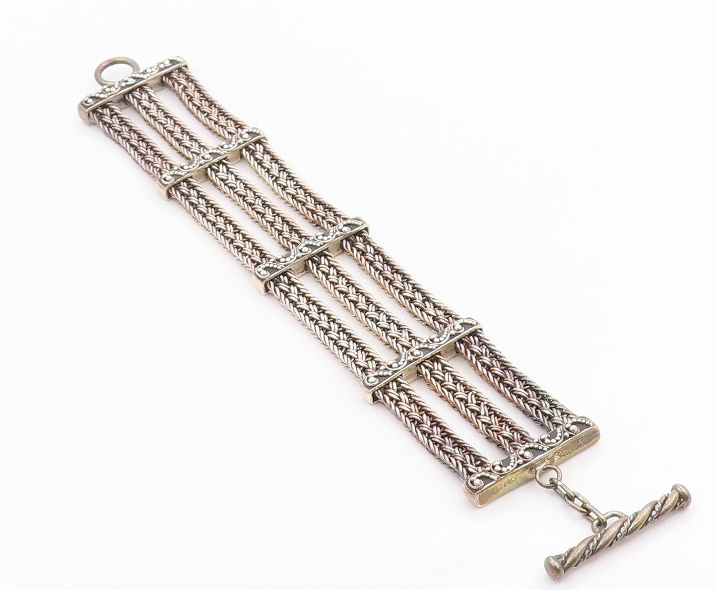 925 Sterling Silver Vintage Bracelet LOIS HILL Triple Strand Scroll Bar  BT12042