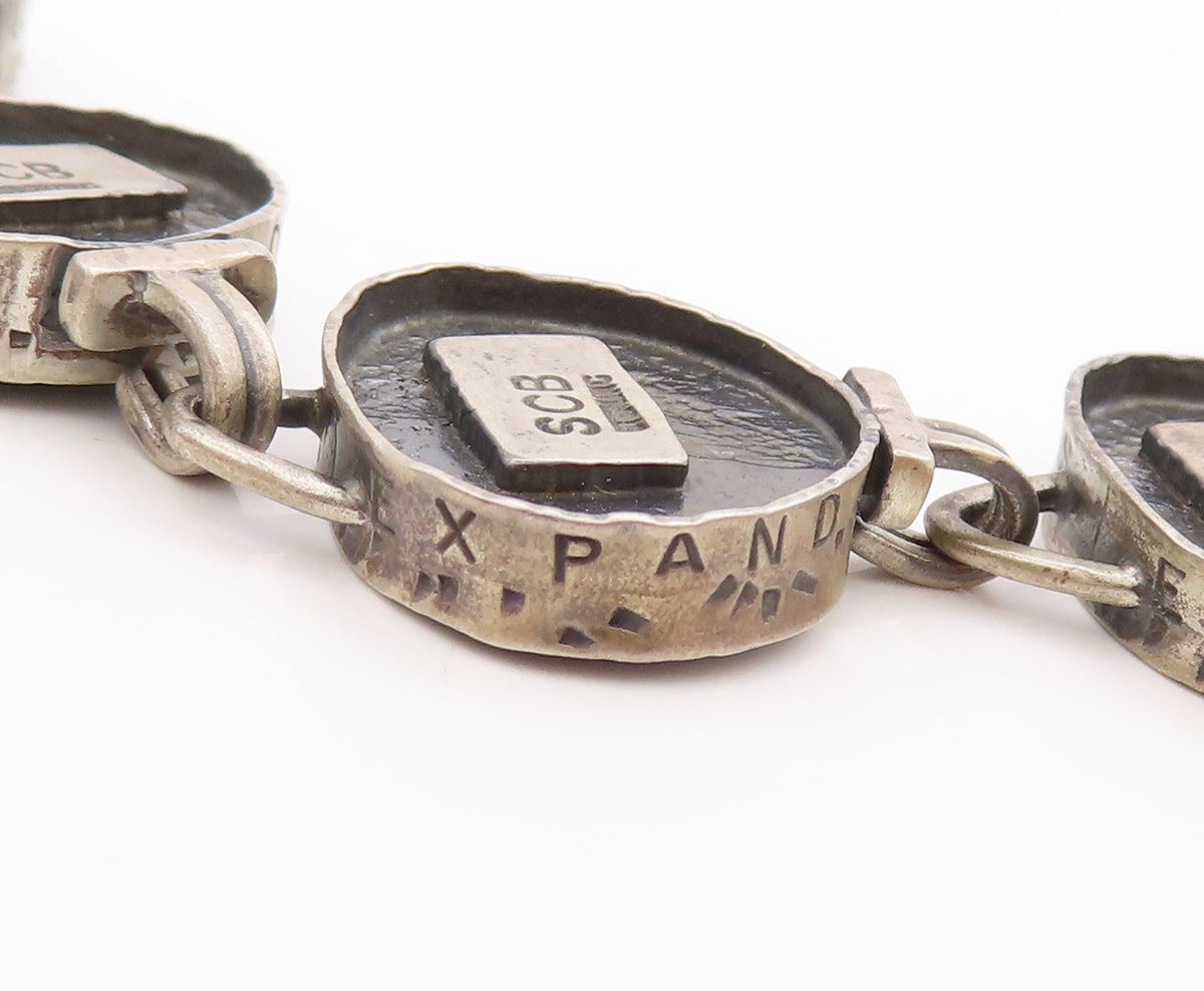 925 Sterling Silver Vintage Bracelet Etched Geometric Echoes Link Chain  BT11399