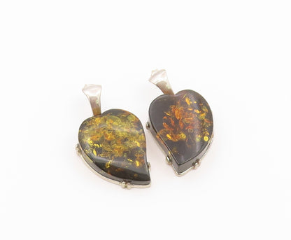 925 Sterling Silver Vintage Earrings Modernist Baltic Amber Love Heart  EG14510