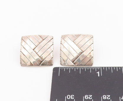 14k Gold & 925 Sterling Silver Vintage Earrings OFIESH Basket Weave Stud EG14062