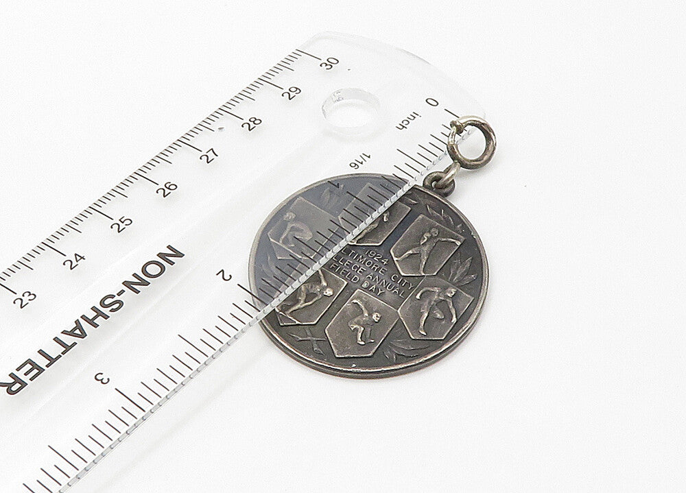 925 Sterling Silver  Vintage Antique Field Day Medallion Pendant  PT17216