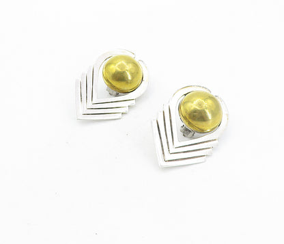MEXICO 925 Sterling Silver  Vintage Two Tone Modernist Drop Earrings  EG4086