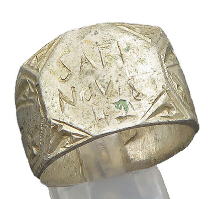 925 Sterling Silver  Vintage Antique 1942 Engraved Safi Ring Sz 11.5  RG25143