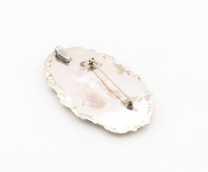 925 Sterling Silver Vintage Brooch Classic Jasper Victorian Style Pin  BP12578
