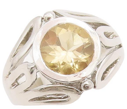925 Sterling Silver Vintage Ring Leaf Border Cutout Neck Citrine  Sz 8  RG28658