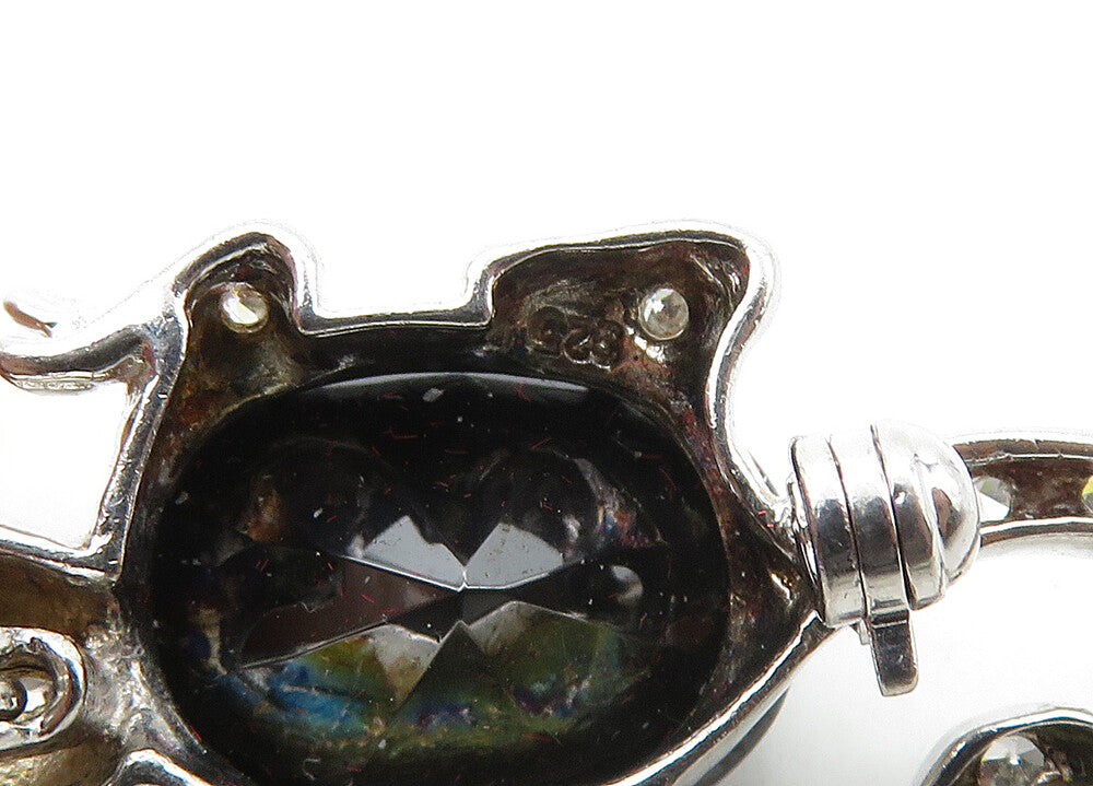925 Silver  Vintage Hematite Cubic Zirconia & Garnet Mouse Brooch Pin  BP8406