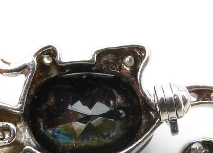 925 Silver  Vintage Hematite Cubic Zirconia & Garnet Mouse Brooch Pin  BP8406