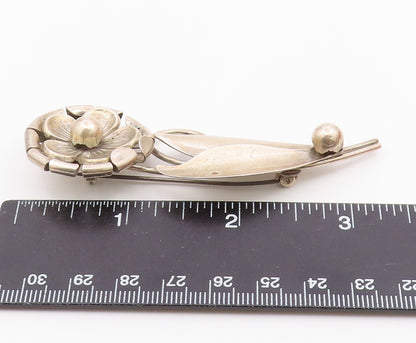 925 Sterling Silver  Vintage Shiny Single Flower Motif Brooch Pin  BP8049