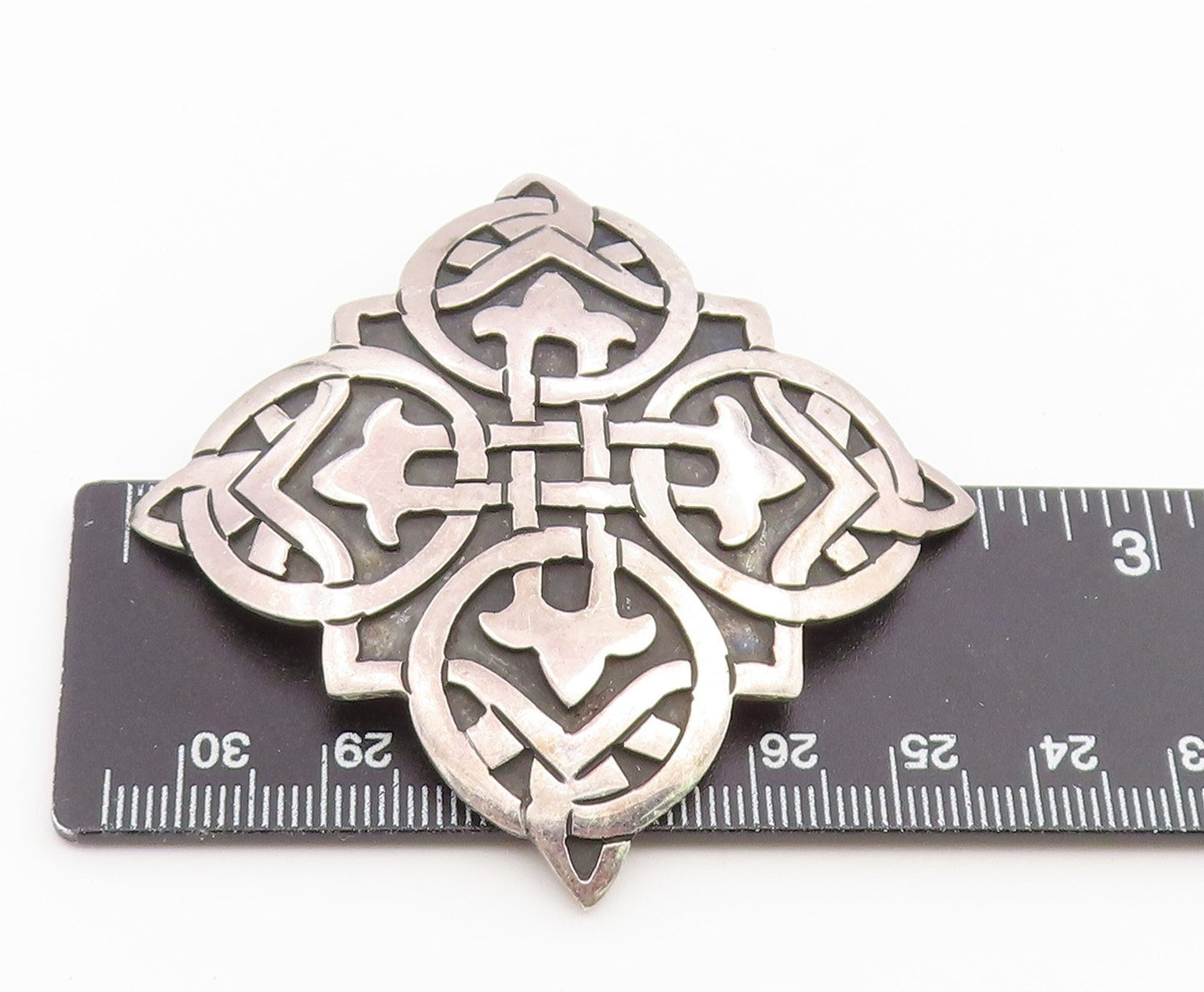 925 Sterling Silver Vintage Brooch Pin MEXICO Celtic Square Shield Knot  BP12669