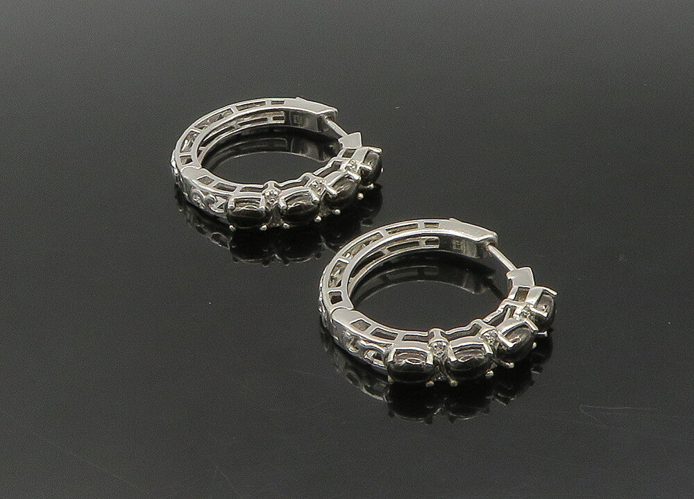 925 Sterling Silver   Vintage Prong Set Hematite Shiny Hoop Earrings  EG11303