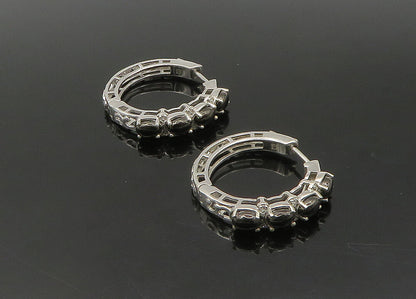 925 Sterling Silver   Vintage Prong Set Hematite Shiny Hoop Earrings  EG11303