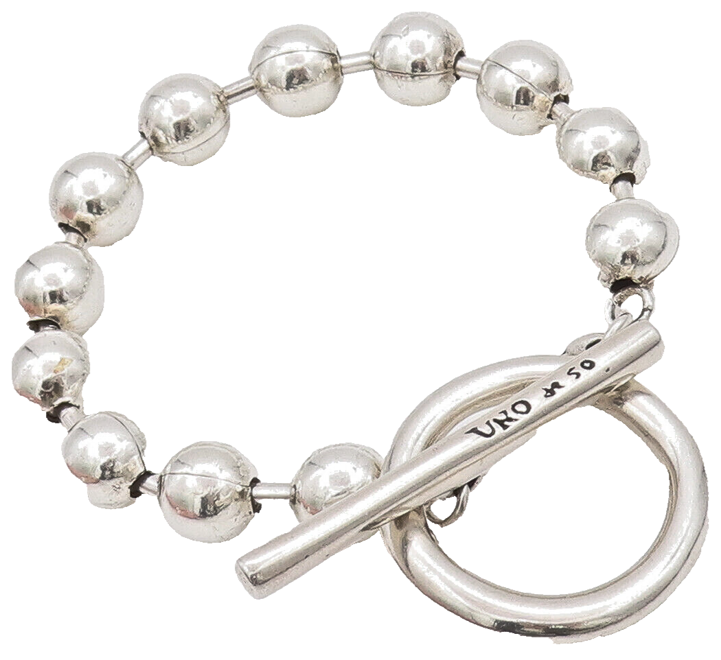 925 Sterling Silver Vintage Bracelet UNO DE 5O Solid Beads Toggle Lock  BT10349
