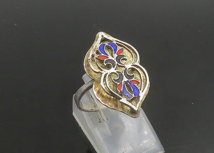 925 Sterling Silver  Vintage Enamel Swirl Hearts Band Ring Sz 7  RG23414