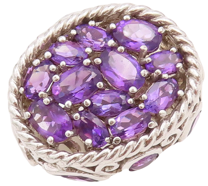 925 Sterling Silver Vintage Ring Large Roped Oval Amethyst Inlay  Sz 5  RG28729