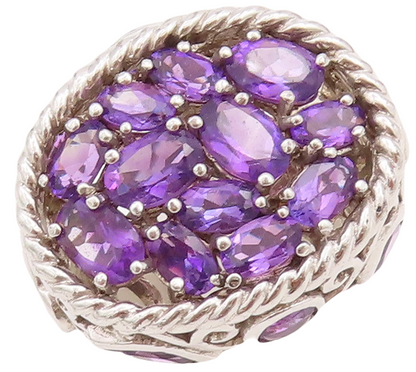 925 Sterling Silver Vintage Ring Large Roped Oval Amethyst Inlay  Sz 5  RG28729