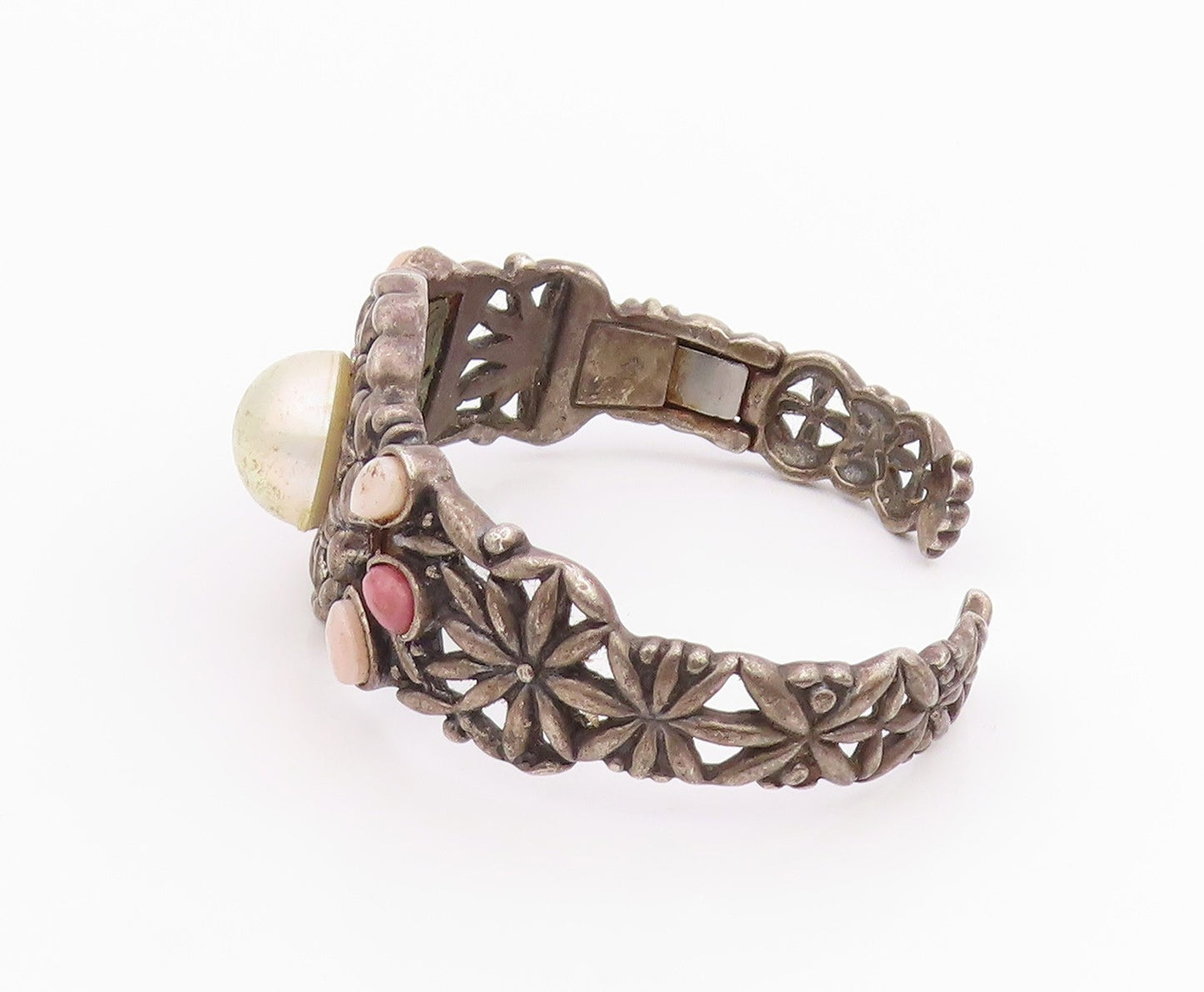 925 Sterling Silver Vintage Bracelet CAROLYN POLLACK Multi Gemstone Cuff BT11968