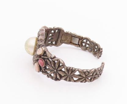 925 Sterling Silver Vintage Bracelet CAROLYN POLLACK Multi Gemstone Cuff BT11968