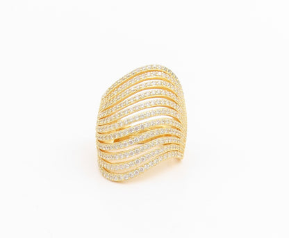 925 Sterling Silver Vintage Ring Gold Plated Multi Row CZ Band  Sz 7.5  RG34759
