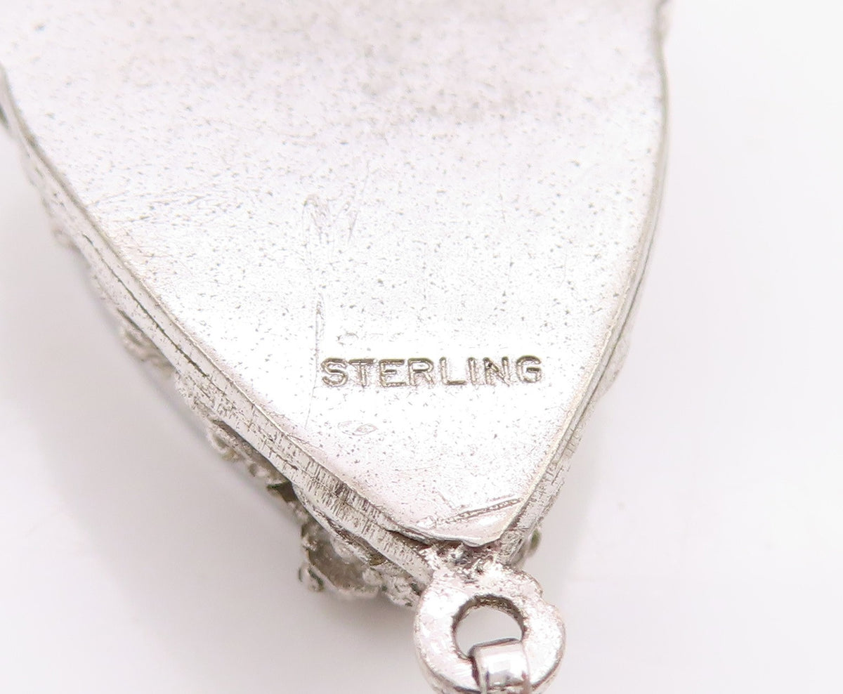 925 Sterling Silver Vintage Pendant Drop Shape Floral Design ( OPENS ) PT24682