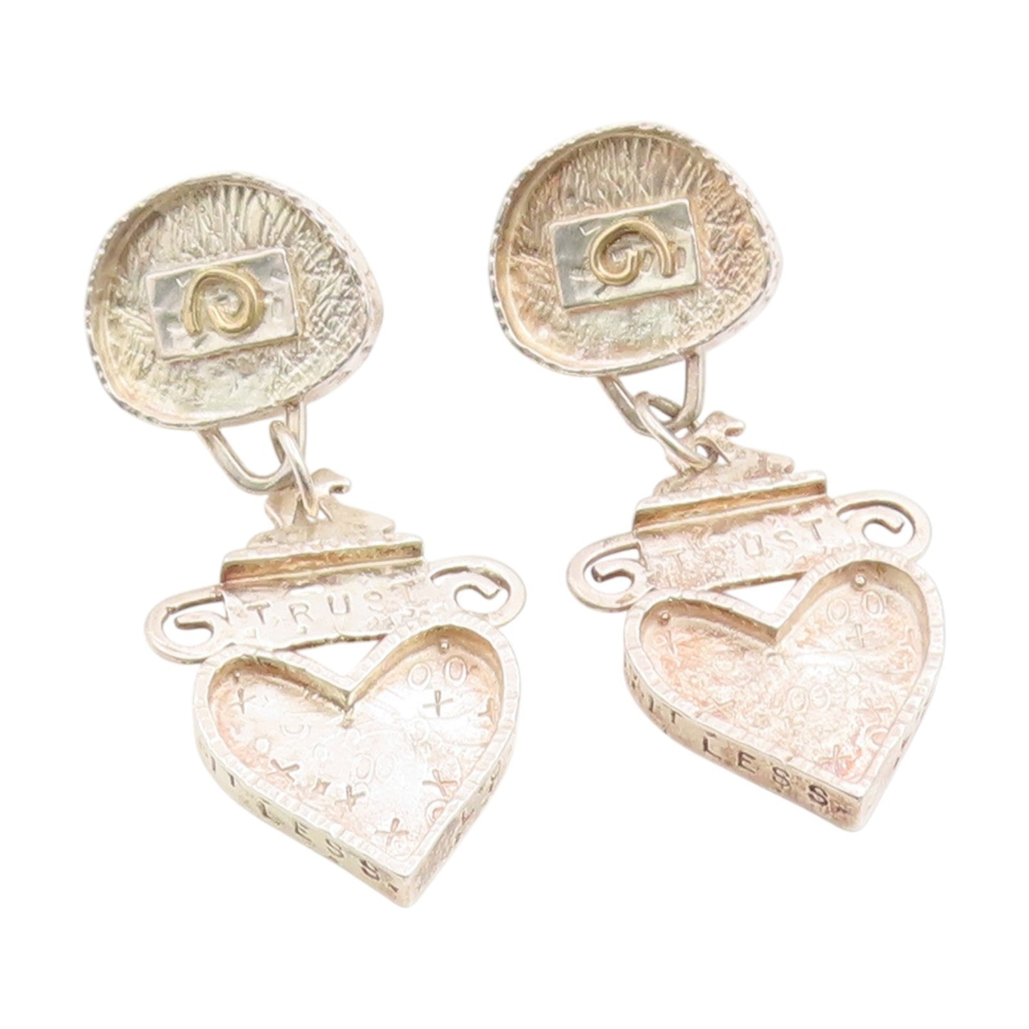 14k Gold & 925 Sterling Silver Vintage Earrings Love Heart Motif Dangle  EG14112