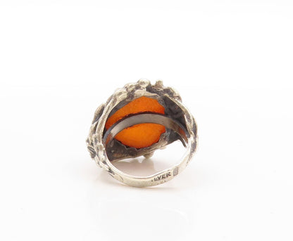 925 Sterling Silver Vintage Ring European Brutalist Gemstone  Sz 7.5  RG31413