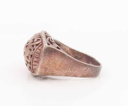 925 Sterling Silver Vintage Ring Intricate Open Scrollwork Signet  Sz 8  RG34253