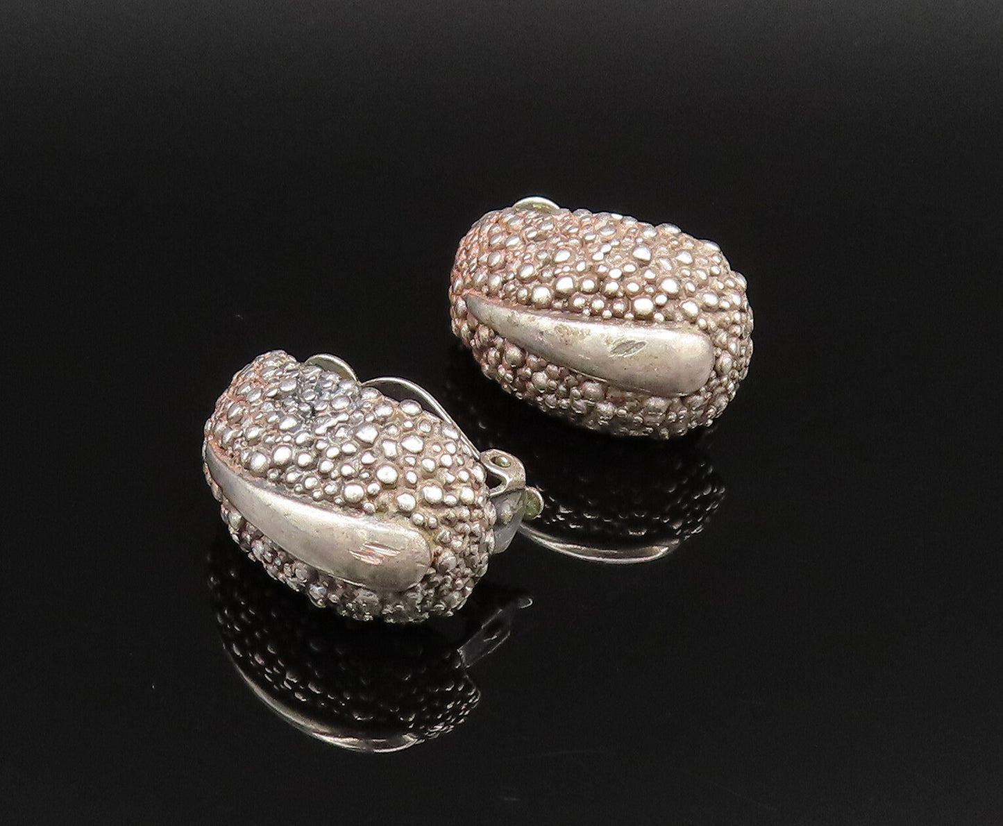 DESIGNER 925 Silver  Vintage Rough Texture Curved Non Pierced Earrings EG12134