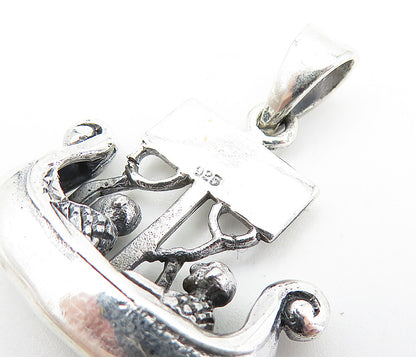 925 Sterling Silver  Vintage Two People Rowing Gondola Boat Pendant  PT5433