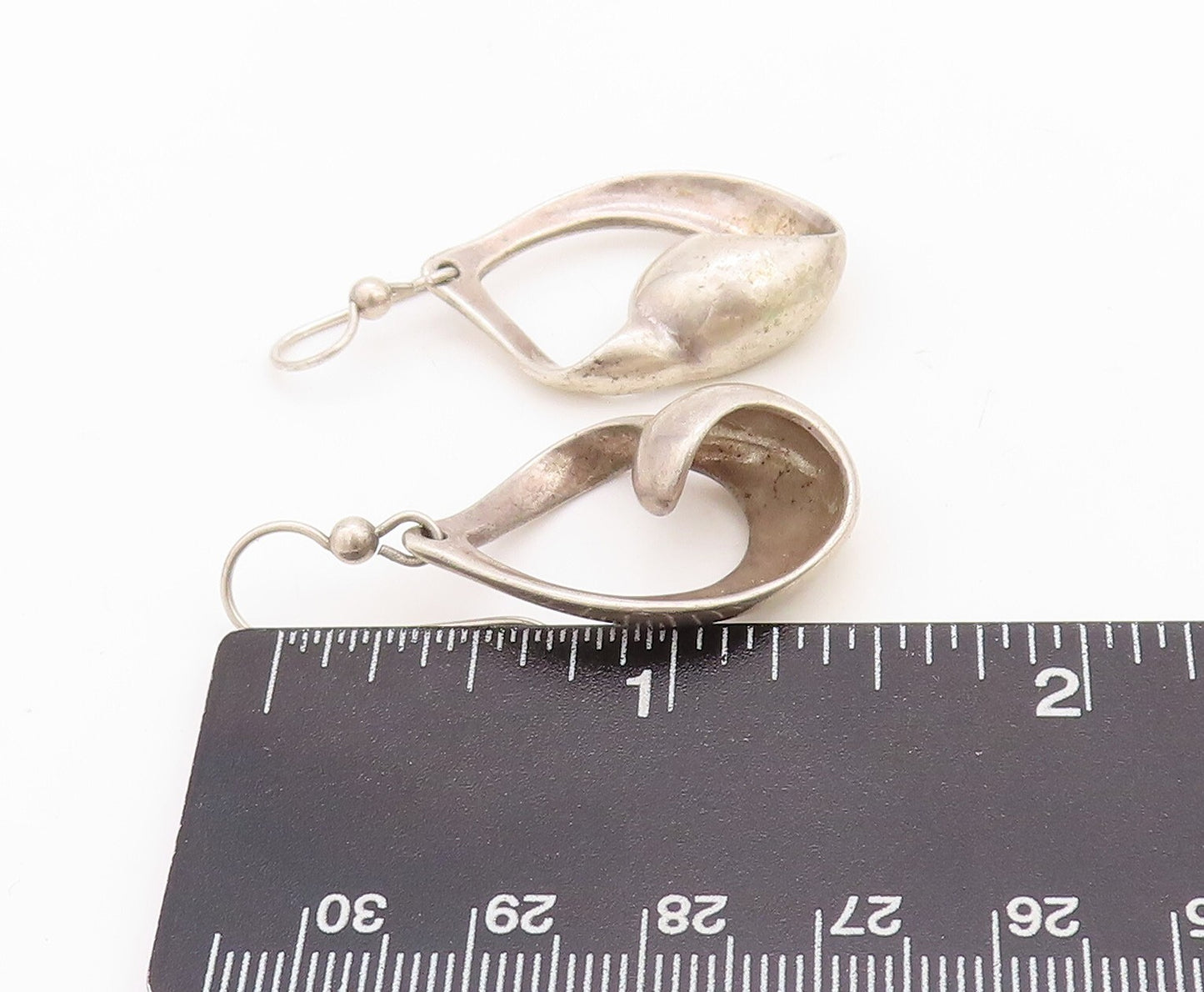925 Sterling Silver Vintage Earrings Modernist Solid Cutout Design  EG13208